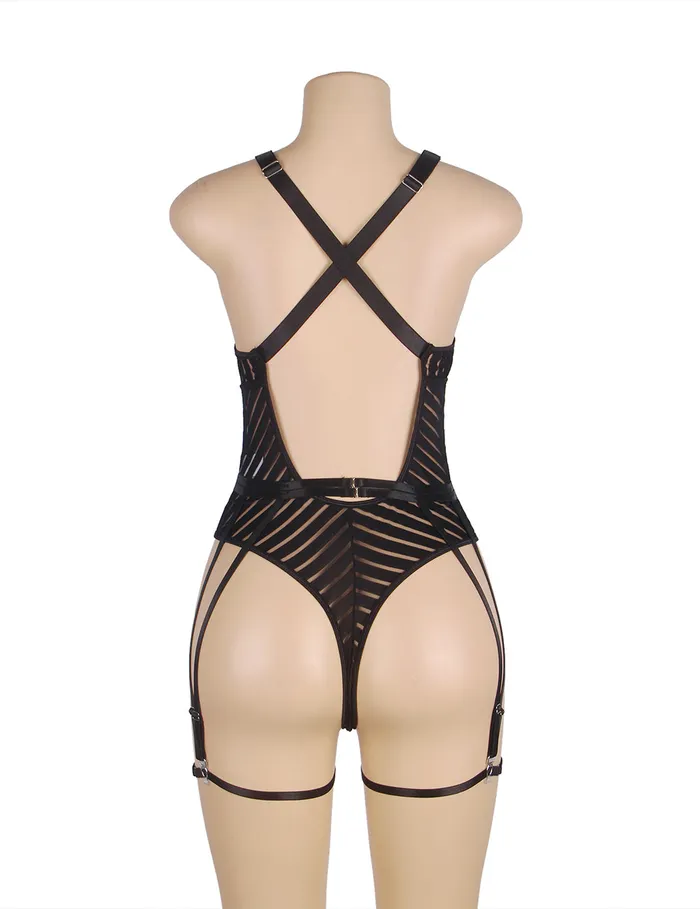 FRISKY BUSINESS SG Female Sex Toys Teddy 1 Pc Striped Crossing Back Strap with Garter